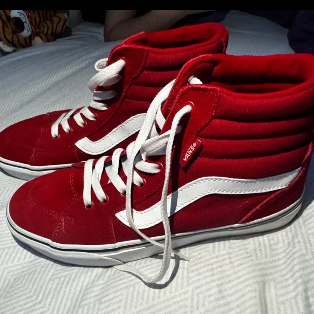 Vans Bold Red High-Tops with White Accents - Picture 2 of 2